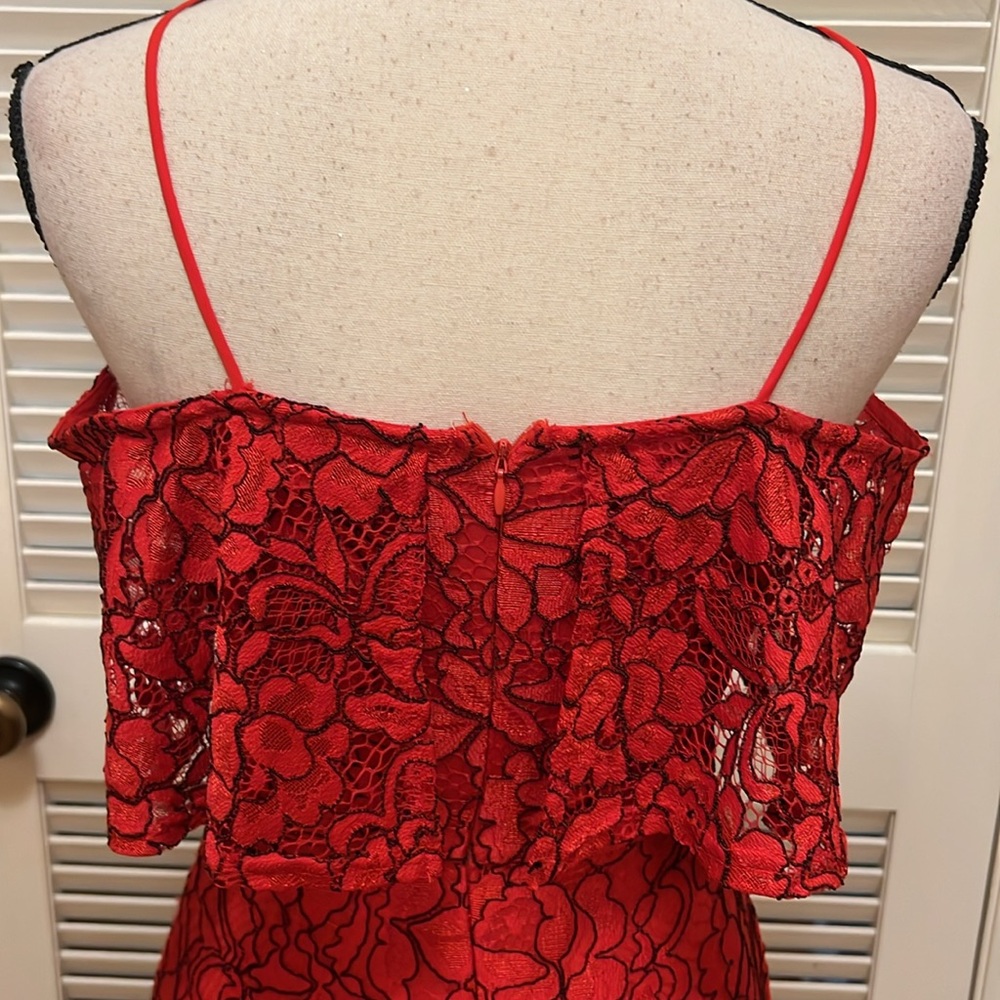 GB Dress~ Elegant Red Lace Off-Shoulder in Red with Black, Size XS, EUC - Picture 12 of 17